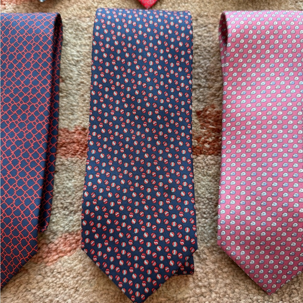 Hermes 100% Silk Yarn Tennis Ball Blue Logo Pattern Tie Sky Red Made In France